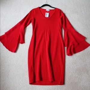 Calvin Klein Red Sweater Dress w/ Flutter Sleeves